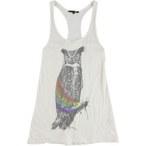 TRULY MADLY DEEPLY Womens Owl Racerback Tank Top, ivory, S